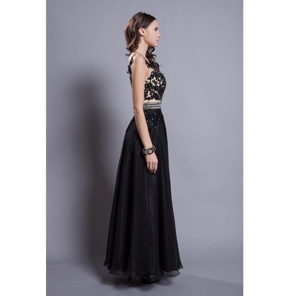 NEW Women's Formal V-neck Rhinestones beaded Long Evening Gown prom dress - Picture 5 of 8